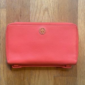 Tory Burch Coral Pebbled Leather Clutch